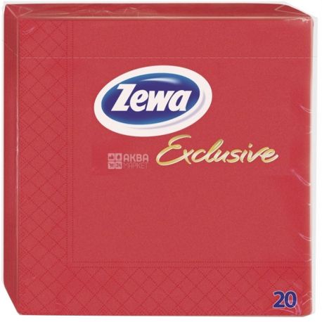 Zewa, 20 шт., 33×33 см, салфетки, Трехслойные, Exclusive, Красные, м/у