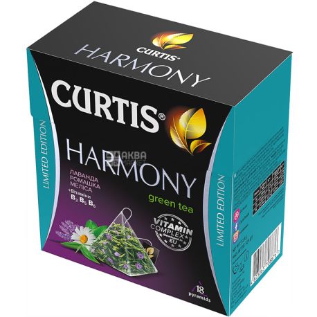 Curtis, Harmony, 18 пирамидок, Чай зеленый в пакетиках, с витаминами