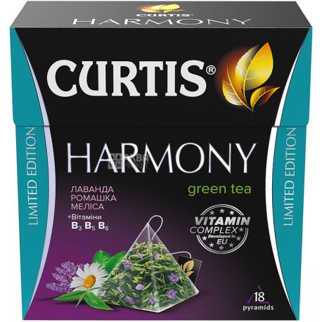 Curtis, Harmony, 18 пирамидок, Чай зеленый в пакетиках, с витаминами