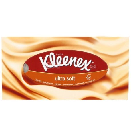 Kleenex Ultra Soft, 56 шт., Салфетки косметические Клинекс, супер мягкие, 3-х слойные, 21 х 18 см, белые