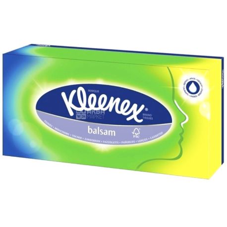 Kleenex, 80 шт., 20х20 см, серветки, Тришарові, Balsam, м/у