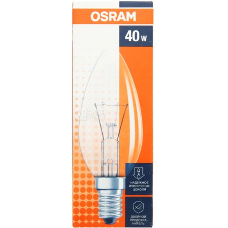 Osram, CL CLAS, Лампа розжарювання, цоколь E14, 40W, 230V, B35, 2700К, тепле світло, 415 Lm