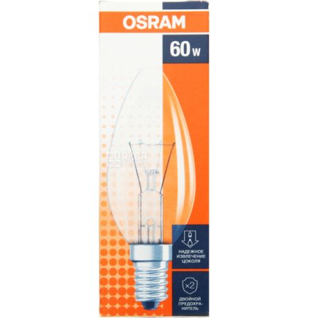 Osram, CL CLAS, Лампа накаливания, цоколь E14, 60W, 230V, B35, 2700К, теплый свет, 660 Lm