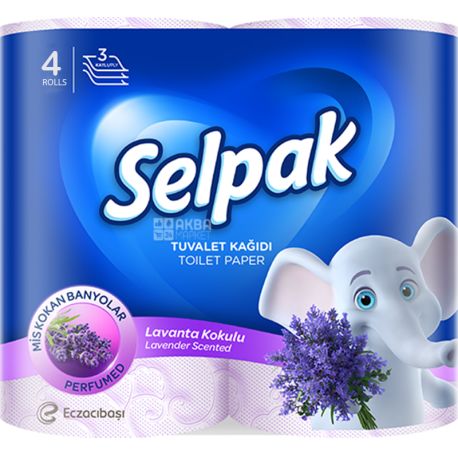 Selpak Perfumed Lavender Dream, Toilet paper, 3-ply, 4 rolls