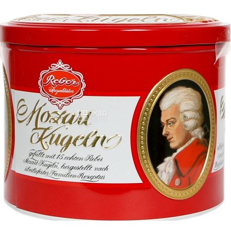 Reber, Mozart Kugeln, 300 г, Цукерки Моцарт шоколадні, кульки, ж/б