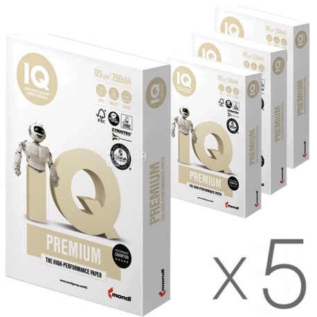 IQ Premium, Упаковка 5 шт. х 500 л, Папір А4, Клас В, 80г / м2