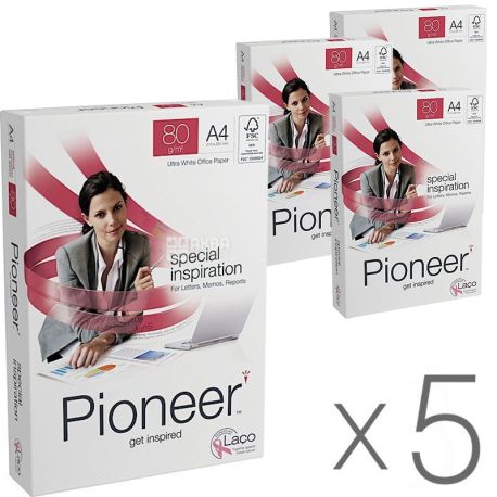 Pioneer, Упаковка 5 шт Х 500 л, Бумага А4, класс А, 80г/м2