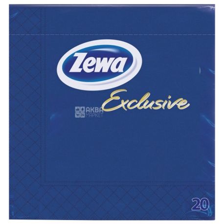 Zewa, 20 шт., 33×33 см, серветки, Тришарові, Exclusive, Сині, м/у
