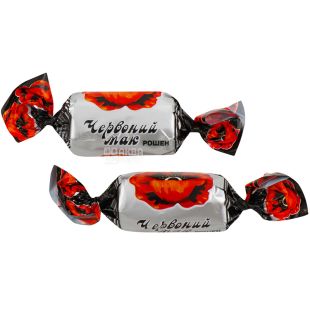 Roshen, 1 кг, Цукерки глазуровані з шоколадною глазур'ю Червоний мак, Рошен