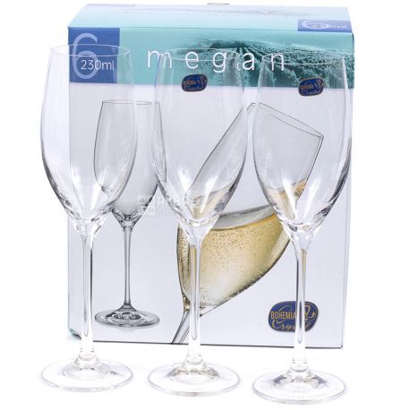 Bohemia Megan, 230 ml х 6 pcs, Set of glasses, for champagne, glass, transparent