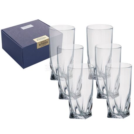 Bohemia Quadro, 350 ml x 6 pcs, Set of glasses, glass, transparent