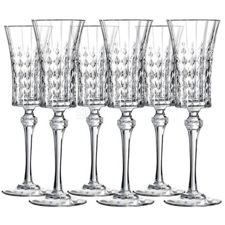 Eclat Lady Diamond, 150 ml x 6 pcs, Set of glasses, for champagne, crystal glass, transparent