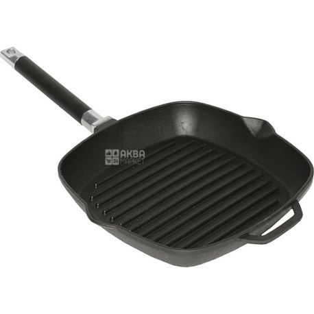 Biol, 26 x 26 cm, Cast iron grill pan, cast, with removable handle