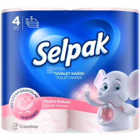 Selpak, 4 rolls, 3 ply, Toilet paper, Powder