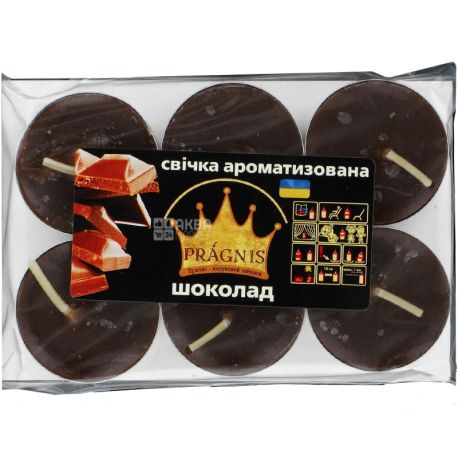 Pragnis, Шоколад, 6 шт., Свеча-таблетка, ароматизированная, 8х12 см