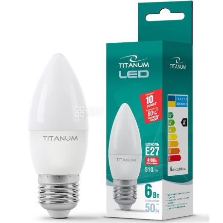 Titanum LED, Лампа светодиодная, цоколь Е27, 6W, 4100 К, 220 V, нейтральное белое свечение, 510 Lm