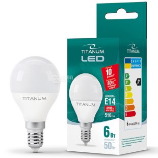Titanum LED, Лампа светодиодная, цоколь Е14, 6W, 4100 К, 220 V, нейтральное белое свечение, 510 Lm