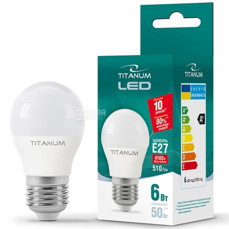 Titanum LED, Лампа світлодіодна, цоколь Е27, 6W, 4100 К, 220 V, тепле біле світіння, 510 Lm