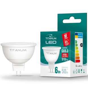 Titanum LED, Лампа світлодіодна, цоколь GU5.3, 6W, 4100 К, нейтральне біле світло, 510 Lm