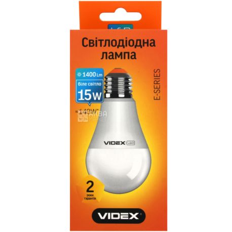 VIDEX LED A65e, Лампа світлодіодна, цоколь E27, 15W, 4100K, 220V, біле світіння, 1500 Lm