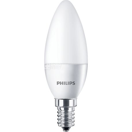 Philips, LED CorePro candle, Лампа світлодіодна Свічка, цоколь E14, 5,5 W, 4000К, 230V, нейтральне біле світіння, 520 Lm