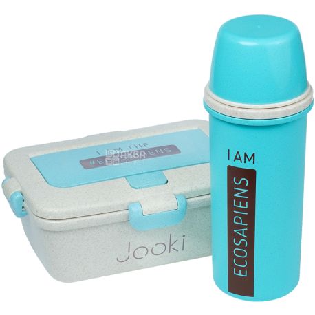 Jooki, Ecosapiens, Eco-set Lunchbox, 950 ml and thermos, 500 ml, blue