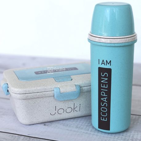 Jooki, Ecosapiens, Eco-set Lunchbox, 950 ml and thermos, 500 ml, blue