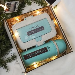 Jooki, Ecosapiens, Эконабор Джуки Ланчбокс, 950 мл и термос, 500 мл, голубой