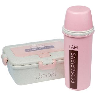 Jooki, Ecosapiens, Эконабор Джуки Ланчбокс, 950 мл и термос, 500 мл, розовый