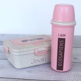 Jooki, Ecosapiens, Эконабор Джуки Ланчбокс, 950 мл и термос, 500 мл, розовый