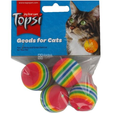 Topsi, 4 шт., Іграшка для тварин, м'ячі з веселкою, для котів