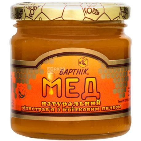 Бартнік, 250 г, Мед різнотрав'я, з квітковим пилком, натуральний, скло