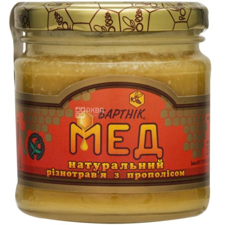 Бартник, 250 г, Мёд разнотравья, с прополисом, натуральный, стекло