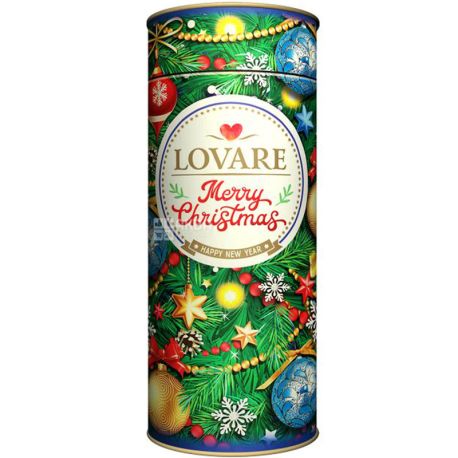 Lovare Merry Christmas, 100 g, Black and Green Tea Blend, Rose and Orange Blossom Petals, Medium Leaf