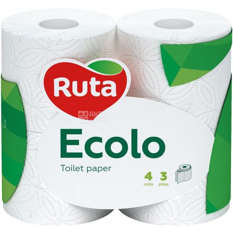 Ecolo, Deluxe, 4 рул., Туалетний папір Еколо Делюкс, 3-х шаровий