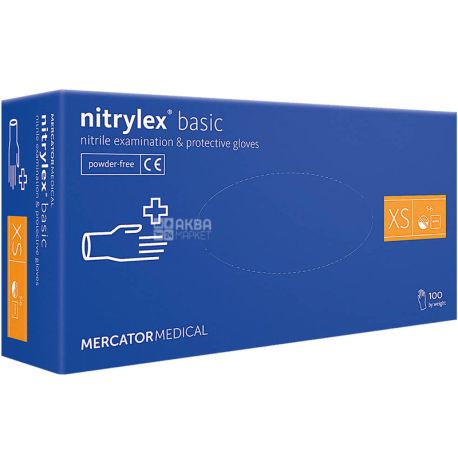Mercator Medical, Nitrylex Basic, 100 pcs., Non-sterile nitrile gloves, powder-free, blue, size XS