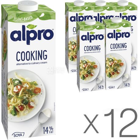 Alpro, Cuisine Soya, Упаковка 12 шт. по 1 л, Сливки соевые для приготовления блюд, 14%