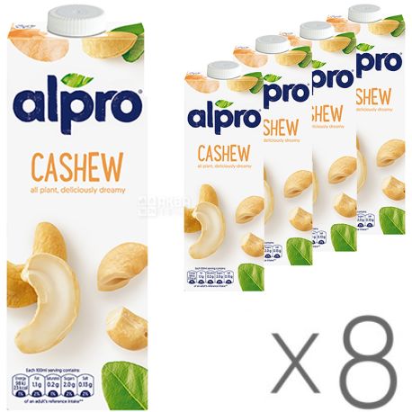 Alpro, Cashew, Упаковка 8 шт. х 1 л, Напій рослинний з горіхів кеш'ю, 1,1%