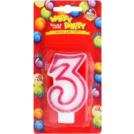 Helper, Happy Party, Cake Candle, Happy Party, Number 3