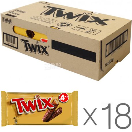 Twix, Упаковка 18 шт. х 4х50 г, Батончик-печиво з карамеллю, в молочному шоколаді