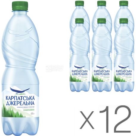 Карпатська Джерельна, 0,5 л, Упаковка 12 шт., Вода минеральная слабогазированная, ПЭТ