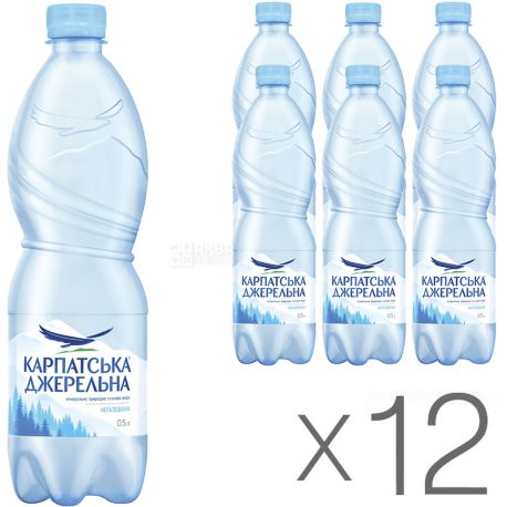 Карпатська Джерельна, 0,5 л, Упаковка 12 шт., Вода мінеральна негазована, ПЕТ