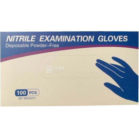 Nitrile Examination Gloves, 100 шт., Перчатки нитриловые неприпудренные, синие, размер М