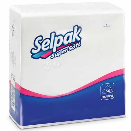 Selpak, 50 шт., Салфетки столовые, Двухслойные, 33*33 см, Белые