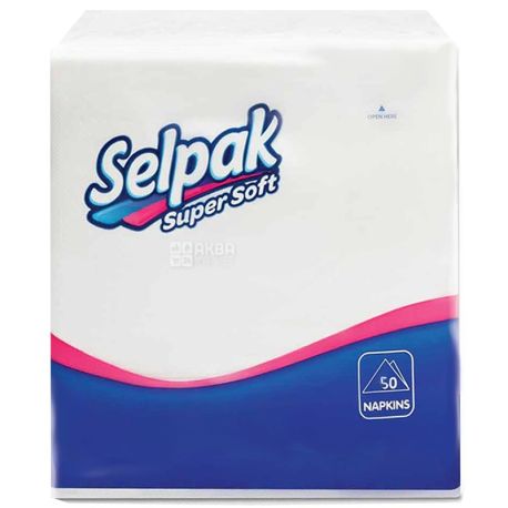 Selpak, 50 шт., Салфетки столовые, Двухслойные, 33*33 см, Белые