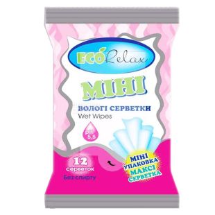 ECORelax Mini, 12 шт., Салфетки влажные Экорелакс Мини, для ухода за кожей