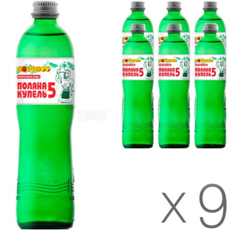 Поляна Купель-5, 0,5 л, Упаковка 9 шт., Вода мінеральна газована, скло