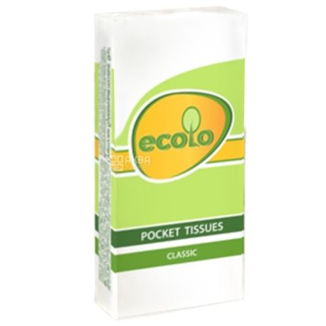 Ecolo, 9 шт., Платочки носовые бумажные Эколо, 2-х слойные, Белые