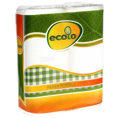 Ecolo, Paper towels, 2 рул., Бумажные полотенца Эколо, 2-х слойные, 8 м, 45 листов, 22х19 см