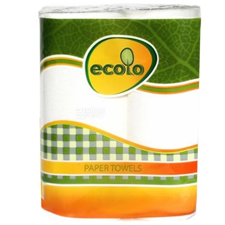 Ecolo, Paper towels, 2 рул., Бумажные полотенца Эколо, 2-х слойные, 8 м, 45 листов, 22х19 см